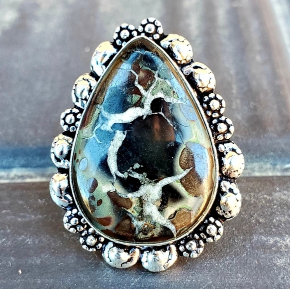 New Mud Crack Jasper Fossil 925 Silver Ring. - Picture 6 of 16